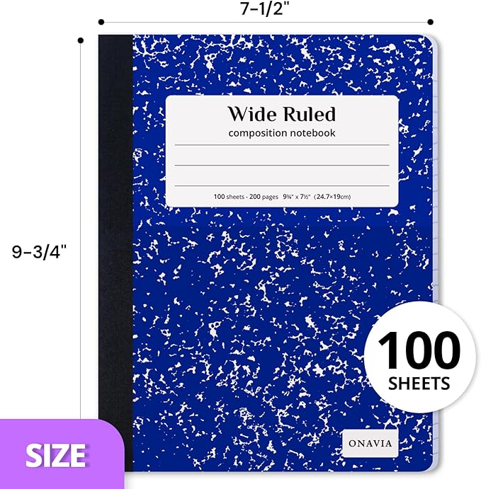 ONAVIA Composition Notebook Wide Ruled 6 Pack, 200 Pages, Cornflower