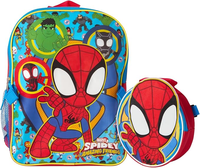 Fast Forward Spiderman Boys Backpack and Lunch Box Set - 14 Inch Schoolbag Backpack with Lunch Box for Preschool Kindergarten, Spidey Red/Blue