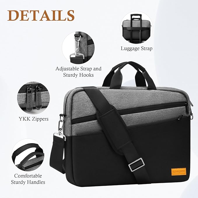 bagasin 17 17.3 inch Laptop Computer PC Shoulder Bag Carrying Case, Water-Repellent Fabric Briefcase, Lightweight Toploader, Business Casual or School