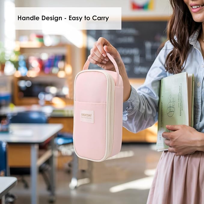 SKYDUE Pink Pencil Case for Girls - Aesthetic Pencil Bag with Multi-Compartment, Large Capacity Zippered Pencil Pouch for School Supply