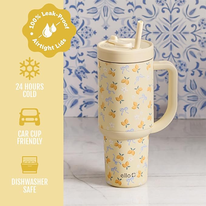 Ello Oasis 30oz Tumbler with Handle & Retracting Straw | Reusable Insulated Stainless Steel Cup 100% Leakproof | Gifts for Teens Women | Keeps Cold for 24 Hours | Cup Holder Friendly | Main Squeeze