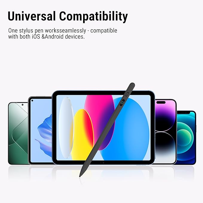 2-in-1 Stylus Pen for Touch Screen + LED Power Display, Dual OS Active Pencil for iPad iPhone Android Samsung Tablet, Tilt Sensitivity for Drawing,Fast Charge, Digital Pencil Compatible with Switch