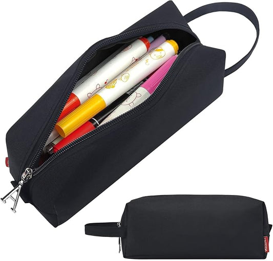 Fmeida Pencil Case Pouch Black - Initial A Zipper Pencil Pouch Portable Pencil Bag Simple Office Stationery Pouch with Handle - Personalized Gift