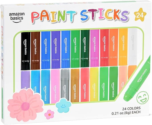 Amazon Basics Tempera Paint Sticks for Kids and Students, Washable, Twist-Up Design, 24 Colors