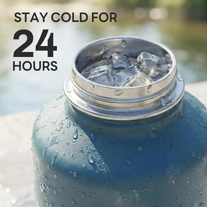 Navigate 64 oz Insulated Stainless Steel Sports Water Bottle with Spout & Handle Lids,Wide Mouth Water Jug with Double Walled Leak Proof Keep Cold for 24 Hrs Hot for 12 Hrs, Blue Gradient