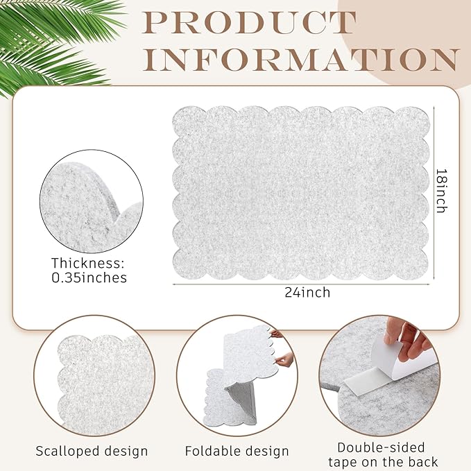 Mooliwe Scalloped Felt Bulletin Board Foldable Pin Cork Board Alternative for Wall, 3' x 2' Trifold Picture Vision Self Adhesive Bulletin Decorative(Light Gray,18 * 24 Inch)