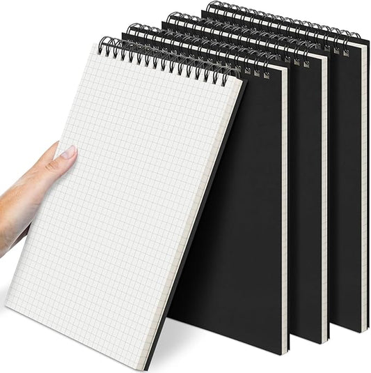 Engrowtic 4 Pack Graph Paper Spiral Notepad A5 Top Wirebound Notepad Grid Notebook Steno Pads Memo Notebook Grid Paper 140 Pages for Writing Sketching Drawing Office Supplies (Black)