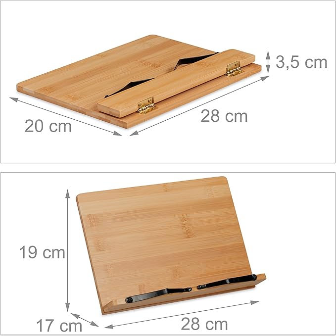 Relaxdays Bamboo Reading Stand 4 Tilt Angles Folding Book Shelf H x W 19 x 28 cm for Books & Tablets Natural