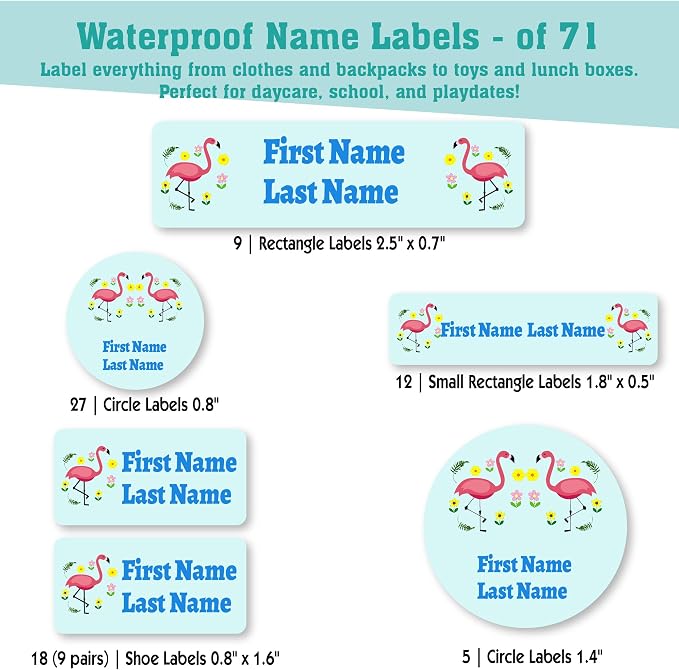 Personalized Daycare Name Labels for Kids (71 Labels) - Custom Durable Waterproof Name Stickers for Clothing Tags, Water Bottles, Lunch Boxes, and School Supplies - Dishwasher, Washer