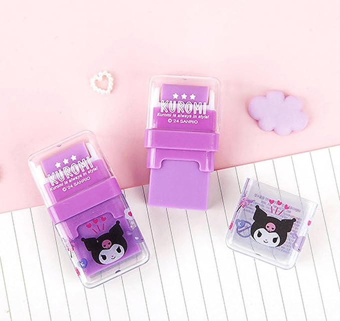Cute Character Roller Eraser with Built-in Dust Cleaning Roller – Portable & Mess-Free Design - Purple