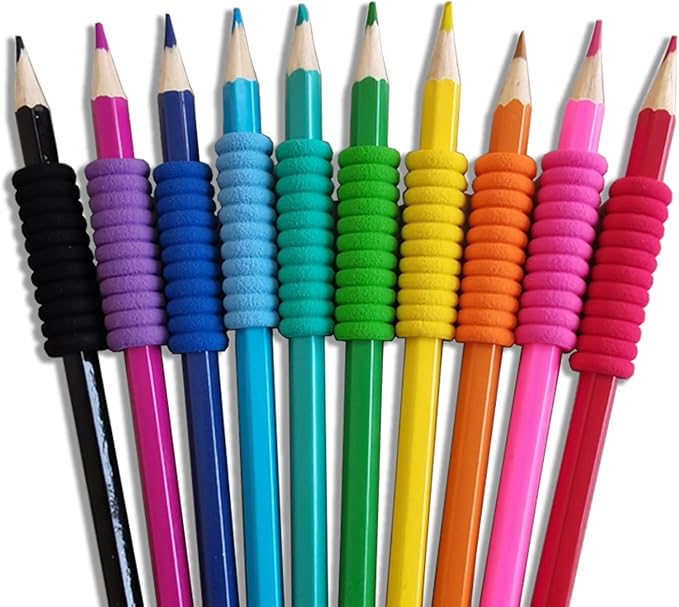 30 Pcs Foam Pencil Grips of 11 Rings for Kids and Adults Handwriting, 10 Colors Pencil Holder Grippers for Relieving Fingers, Mechanical Pencil Holder Cushion