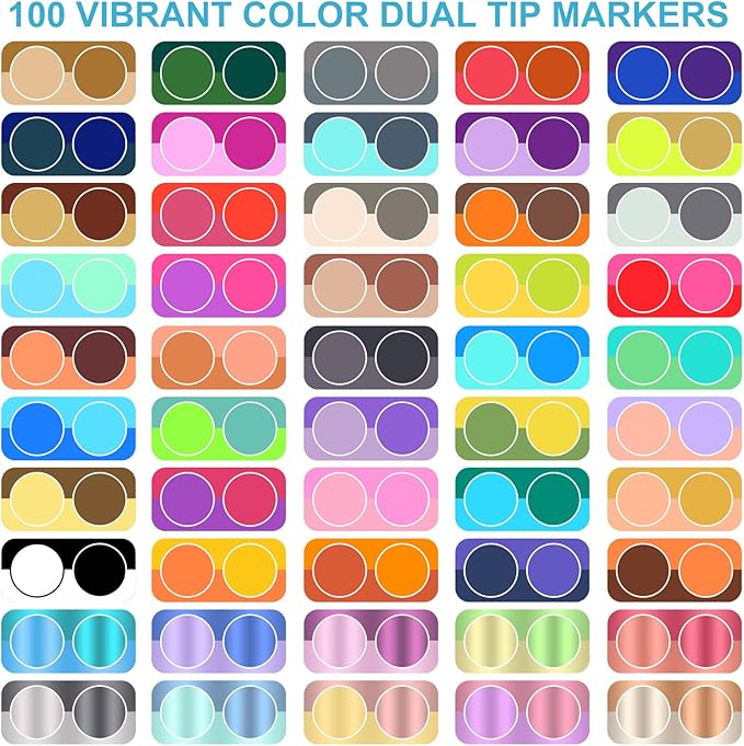 Amamao 100 Colors Acrylic Paint Markers Pens Set,50 Pack Dual Tip Acrylic Paint Markers with Brush Tip and Fine Tip for Rock Painting Fabric Plastic Wood Canvas Stone Glass Paper DIY Craft Supplies