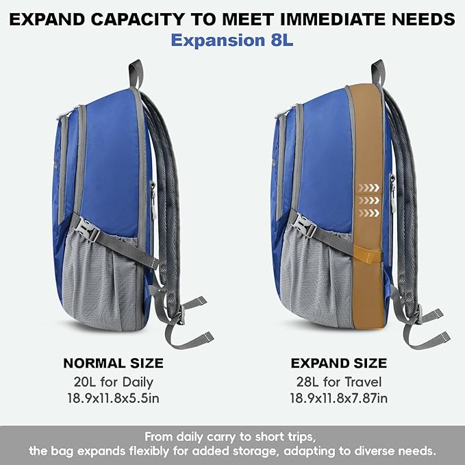 Seektop Lightweight Packable Hiking Backpack Water Resistant Expandable 20L-28L for Women Men, RFID Day Pack for Travel