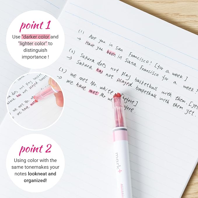 KOKUYO Fluorescent Highlighters, 2 Tone Chisel Tip Bible Markers in Assorted Colors, No Bleed Quick-Dry Art Marker for Journal, Planner, Notes. Japan Import (PM-MT100-5S2)