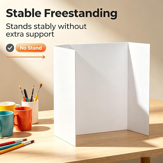 Trifold Poster Board, White Corrugated Presentation Board with Double Sided Tapes, Display Board for School Project, Science Fair (4=24x16)