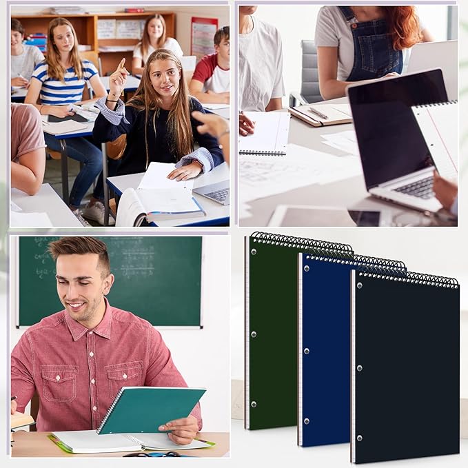 MotiMind 3 Pack 8.5" x 11" Top Spiral Notebook with 3 Hole Punched White Legal Pads College Ruled Notepad 50 Sheets Hard Cardboard Paper Wirebound Notepad for Office School Business