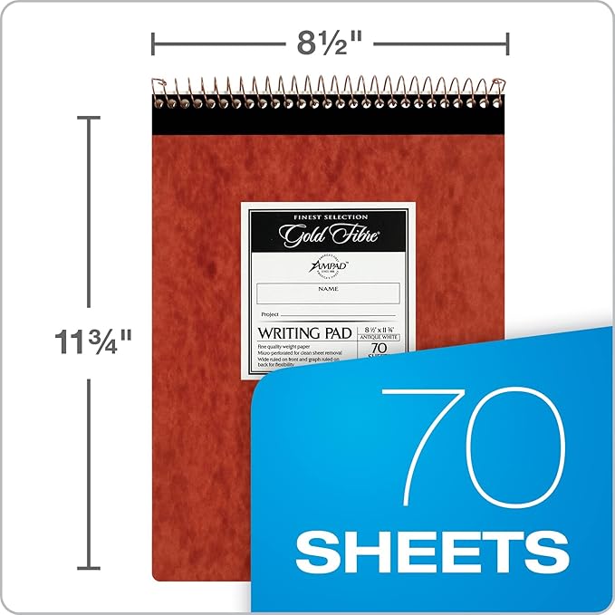 Ampad Gold Fibre Retro Pad,Wide Rule,8-1/2 x 11-3/4,White,70-Sheets/Pad (20-008R),(Pack of 12)