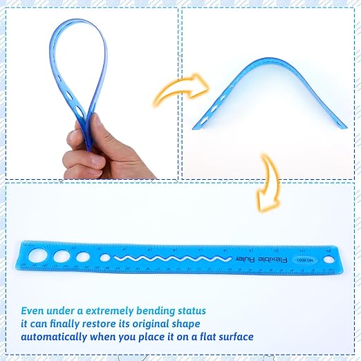 2-Pack Flexible Ruler 12 Inch, Clear Ruler Small Rulers with Centimeters & Inches, Bendable Shatterproof Plastic Rulers for Home Office Supplies (Red & Blue)