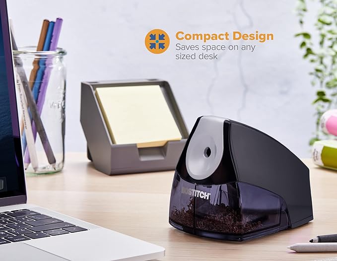 Bostitch Office Personal Electric Pencil Sharpener, Powerful Stall-Free Motor, High Capacity Shavings Tray, 7yr Warranty,Black