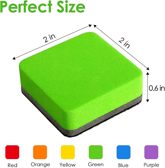 MaxGear Whiteboard Erasers, 48 Pack Magnetic Dry Erase Eraser, Mini Whiteboard Cleaning Pads for Classroom, Chalkboard Wiper Teacher Supplies for School, Office, Home, 6 Rainbow Color Set, 2 x 2 Inch