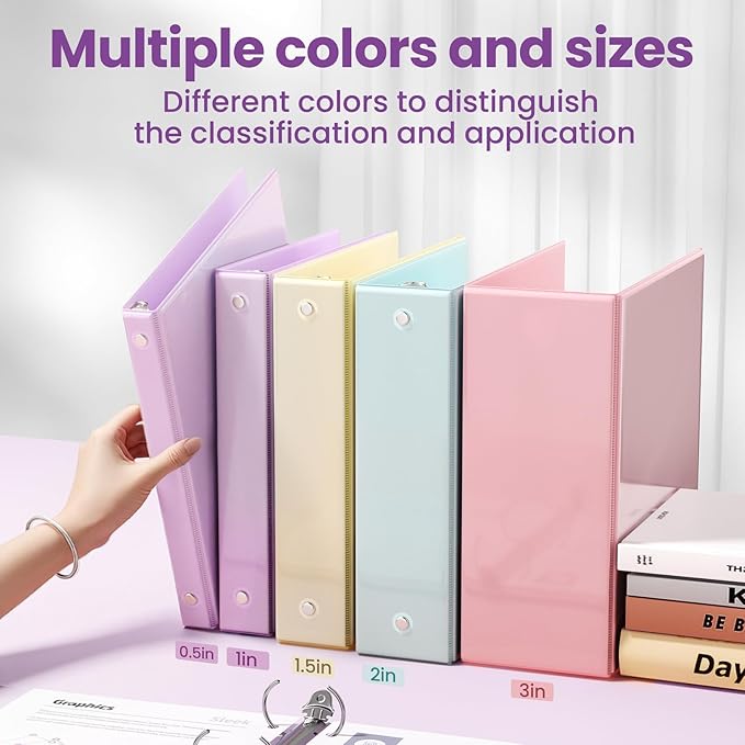 SUNEE 3 Ring Binder 1 Inch 2 Pack, Clear View Binder Three Ring PVC-Free (Fit 8.5x11 Inches) for School or Office Supplies, Purple