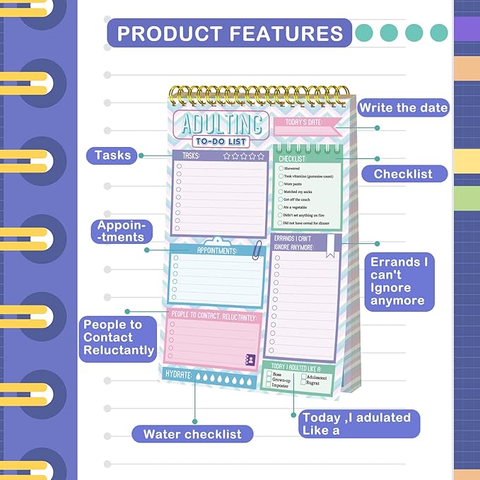 Glenmal 6 Pack to Do List Notepad Undated to Do List Notebook Daily Planner Notepad 180 Sheets for Adult Student Office School Home Supplies 7.8 x 5.2 Inch(Light,Light Color)