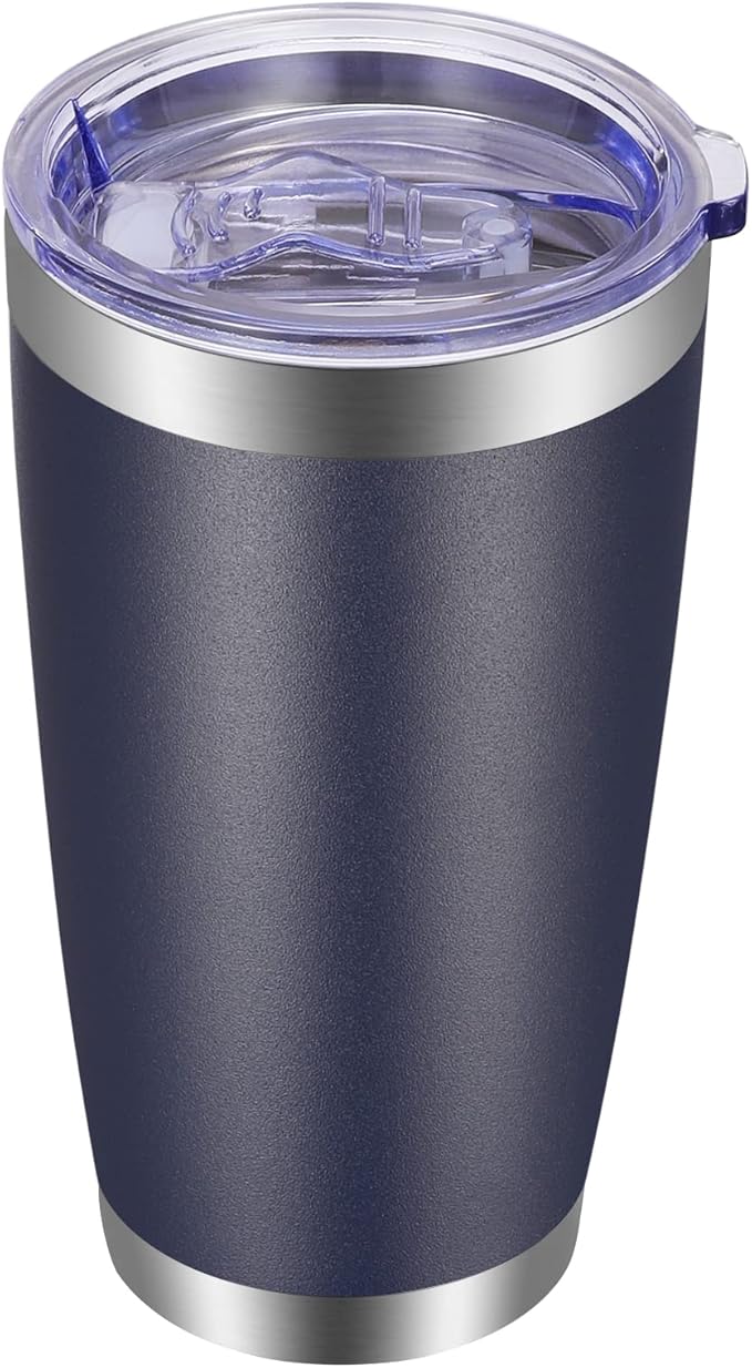 VEGOND 20oz Tumbler with Lid and Straw Stainless Steel Tumbler Cup Vacuum Insulated Double Wall Travel Coffee Mug Powder Coated Coffee Cup, Navy Blue, 1 Pack