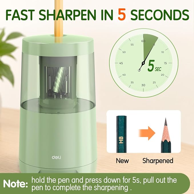Deli Electric Pencil Sharpener, Automatic Pencil Sharpeners, Green