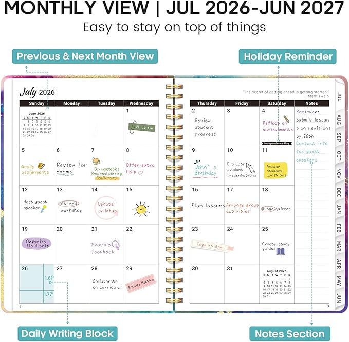 Academic Planner 2026-2027, Weekly and Monthly Calendar Book, July 2026 – June 2027, Hardcover Planner with Tabs, Perfect for Teachers, Students, Women & Men, A4 (8.5" x 11") - Gold