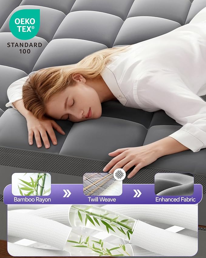 ChiXpace Dual Layer 5 Inch Memory Foam Mattress Topper Queen | 3 Inch Pillow Top Mattress Pad Cover and 2 Inch Gel Memory Foam, 7-Zone Egg Crate & 2-in-1 Design (Gray)