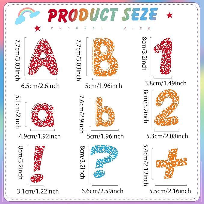 221 Pcs Composition Notebook Bulletin Board Letters, Round Alphabet Number Punctuation Symbol Combo Letter Cutouts, Colorful Classroom Decor for Summer School Chalkboard Whiteboard Poster Wall