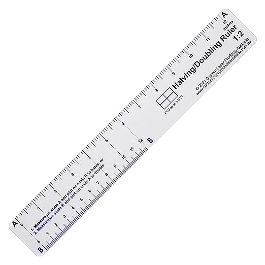 12" No-Math Halving and Doubling Ruler — Flexible Clear PETG | Center Finding Without Arithmetic | Drawing, Drafting and Woodworking | Made in Australia
