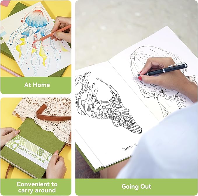 Arrtx A4 Sketchbook, Lay Flat Hardcover Sketch Book(120 Pages) 180GSM/90lb, Acid-Free Art Sketchbook for Artist, Students and Beginners