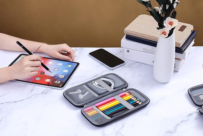 Upgraded Hard Pencil Case Box for Adults,Durable Pen Carrying Case with Zipper-Gray