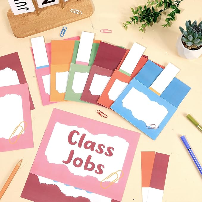 112Pcs Class Jobs Chart for Classroom Colorful Boho Classroom Job Bulletin Board Set Back to School Class Management Educational Teacher's Helper Pocket Chart Posters Cards Chalkboard Decor School Sup