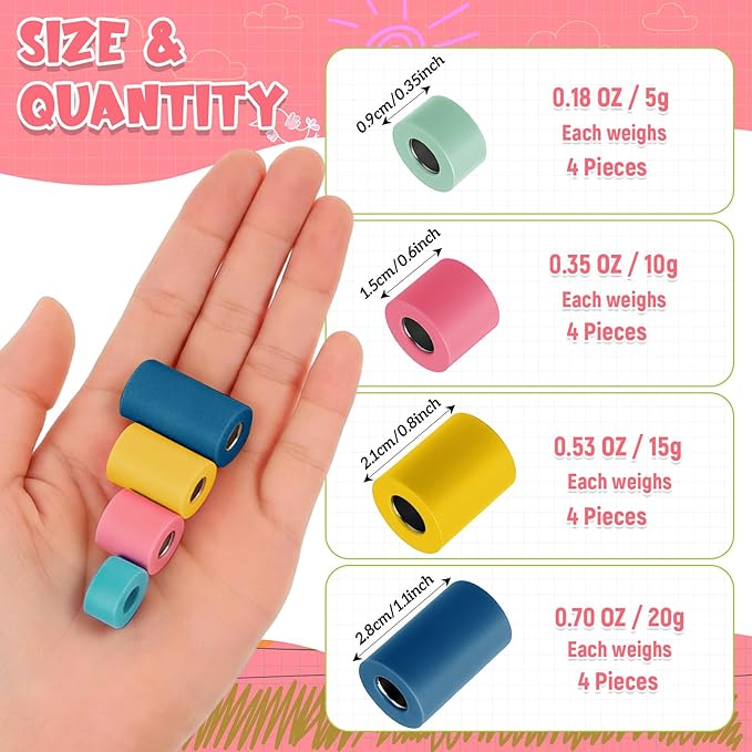 20 Pcs Pencil Weights Handwriting Aid 0.7/0.5/0.35/0.2 oz Adjustable Weights for Kid, or Special Need Improve Penmanship for Autism, Quivers, or Fine Motor Skill Disability (Fresh Color)