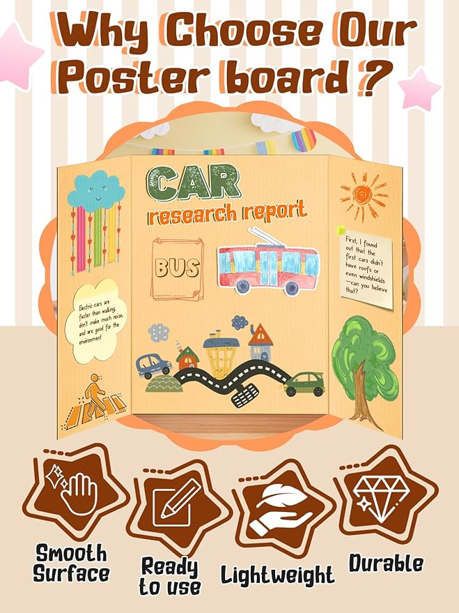 Small Trifold Poster Board 21" x 14" - Premium Quality Thick White Presentation Boards for Science Fair School Project, Display Board for Classroom Business Supplies (6Pcs)