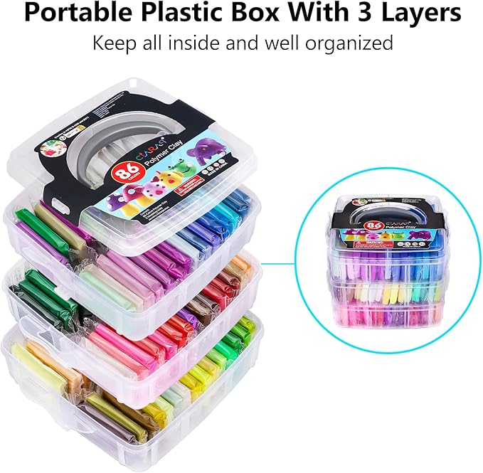 CiaraQ Polymer Clay 86 Colors Starter Kit - Oven Bake Modeling Clay for Kids & Artists, Non-Sticky DIY Clay with Sculpting Tools, Fun Gift for Children Ages 4+, 4.4 lb