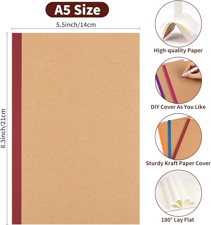 30Pack Blank Notebook Journals Bulk,8.3”x 5.5”Kraft Cover Unlined Notebooks