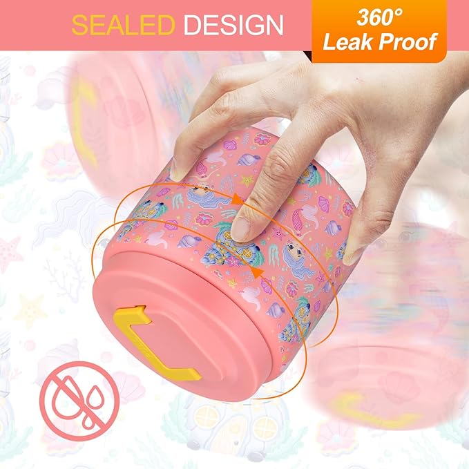 JXXM 13.5 Oz Thermo Food Jar for Hot & Cold Food for Kids, Insulated Lunch Containers Hot Food Jar,Leak-Proof Vacuum Stainless Steel Wide Mouth Lunch Soup Thermo for School (Mermaid)