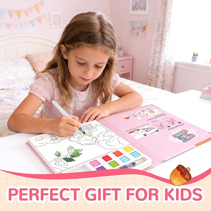 YPLUS Paint with Water Coloring Book for Toddlers, Mess Free Watercolor Painting Set with Brush, 26 Pages & 8 Color Palettes, DIY Art Craft Travel Toy Gift for Kids Ages 1-3 2-4 4-6 (Princess)
