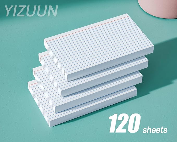 120 Count Index Cards 5x8 Inch, YIZUUN Large Index Cards Ruled, Flash Cards for Studying, Large Note Cards 5x8 for Studying, Recipes, Memo Cards, Office Supply, DIY, Presentation