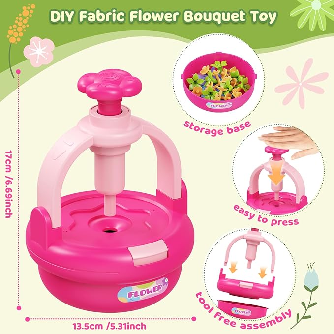 Flower Bouquet Making Kit for Kids Ages 4-8—DIY Arts and Crafts Toy, Build Your Own Flower Arrangement, Flower Press Craft Kit, Handmade Bouquet Birthday Gift for 3 4 5 6 7 8 9 Year Old Girls-[Rose]