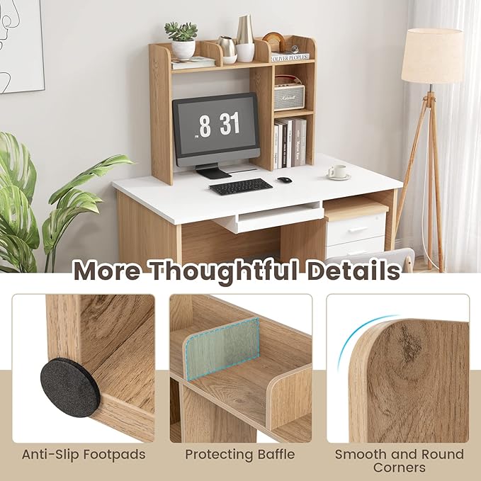Giantex Desktop Bookshelf, Wood Desk Hutch Organizer for 27 Inch Computer Monitor, Countertop Storage Display Rack with 5 Shelves, Multipurpose Desktop Shelf Bookcase for Dorm Office Home, Natural