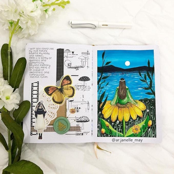 BUKE Dotted Notebook Journal 180GSM Bamboo Thick White Paper 160 Pages 5 * 5MM Dot Grid, Lay Flat Binding,Colored Silver Edges, Bookmarks and Expandable Back Pocket (BKP-7)