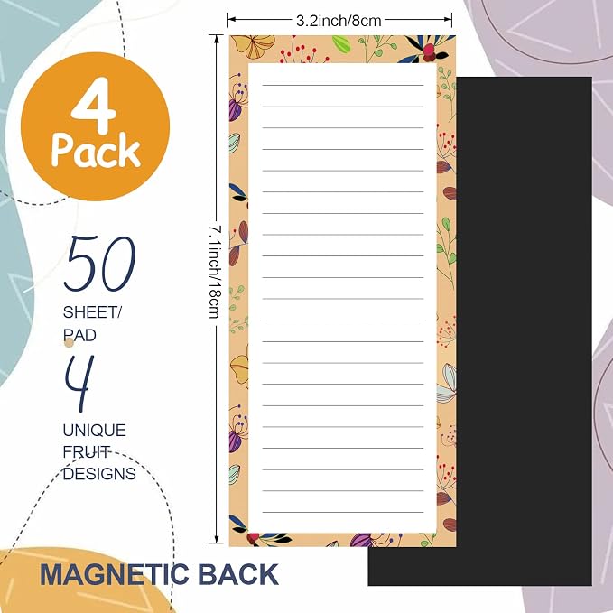 Joyberg Magnetic Notepads for Refrigerator - Flower Design, 50 Sheets Per Pad, 8 Pack Memo Pads for Grocery Lists and to-Dos