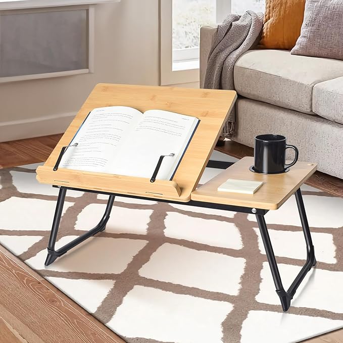 wishacc Book Stand for Reading in Bed, Laptop Stand Adjustable Book Holder Tray with Page Paper Clips Multi Angles Adjustable Cooking Bookstands for Textbook Recipe Magazine Tablet Portable