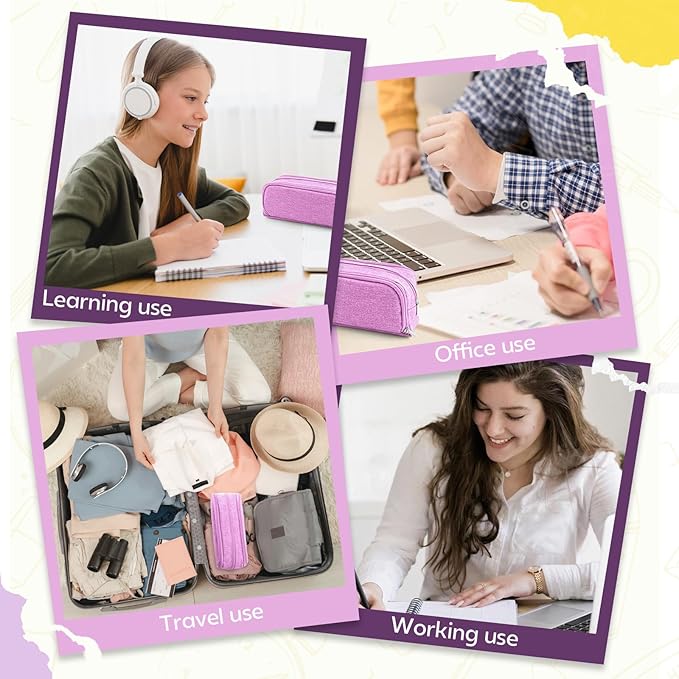 Large Capacity Pencil Case Pencil Pouch Pen Bag with 3 Compartment Stationery Organizer with Zipper, School Supplies Organizer for Teen Adults (Purple)