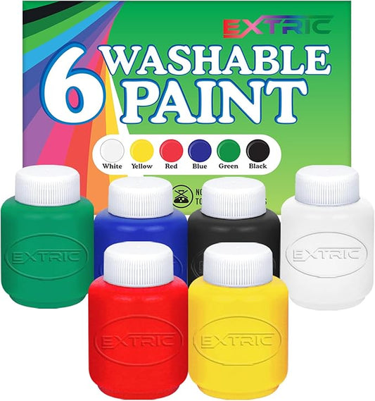 EXTRIC Washable Paint for Kids 6 Color, Non-Toxic Tempera Kid Paint 2 oz Bottles, Vibrant Pigments, Easy-Clean Toddler Paints, Kids Painting Set Arts and Crafts Supplies