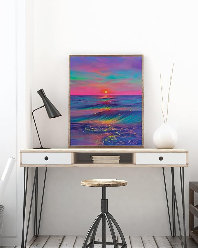 5DDIYART Sunset Beach Paint by Numbers for Adults Beginner, Paint by Number Kits on Canvas, Paint by Easy Acrylic Oil Painting Home Wall Decor 16x20inch
